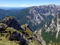 A shot of Grner See from on top of the Menerin Mountain in Trag Austria 