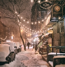 A snowy New York City street  Photographed by Vivienne Gucwa