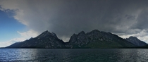 A storm rolls in over the Grand Tetons cellphone pano 