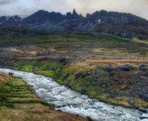 A stream and crazy mountain in the north Iceland 