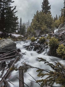 A stream right below Dream lake in Rocky Mountain National Park OC  x 