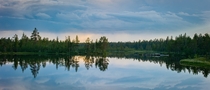 A summer evening by the lake Jokkmokk Sweden 
