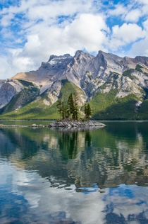 A tiny island on Lake Minnewanka Banff National Park AB Canada 