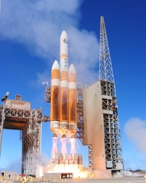 A United Launch Alliance Delta IV-Heavy rocket carrying a National Reconnaissance Office payload launches Aug   from Space Launch Complex- at Vandenberg Air Force Base in California United States of America USA Photographer Joe Davila United States Air Fo