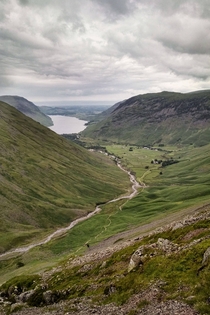 A view down to Wastwater from Great Gable Lake District England 