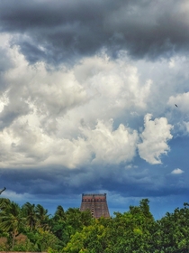 A view from my home at the Raja Gopuram Location Srirangam Tamil Nadu India