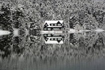A view of a lake house near the Golcuk Natural Park in Bolu a city in Turkey during the winter season by Mehmet Emin Gurbuz 