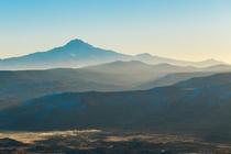 A view of Mount Erciyes from a hot air balloon at  feet 