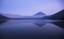 A view of Mt Fuji from the shore of Lake Motosu in Japan 