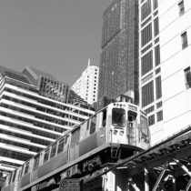 A view of the Chicago L train from below