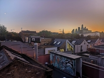 A view of the City district in London from usamaagats room at sunset