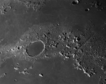A view of the Lunar Alps and the km mi wide Plato crater 