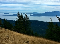 A view of the San Juan Islands from the trail to Mt Constitution on Orcas Island  x  