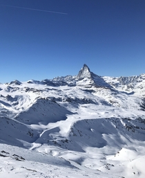 A view over the Matterhorn from above Zermatt Switzerland 
