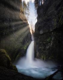 A waterfall in the Columbia River Gorge Oregon 