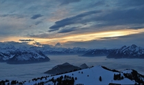 A winter evening on Mount Rigi in the Swiss Alps  x-post rSchweiz