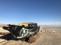 Abandoned boat on the shores of the Salton Sea at Bombay Beach California