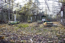 Abandoned bumper cars in Pripyat Ukraine 
