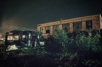 Abandoned camper van and factory Titanic Quarter Belfast 