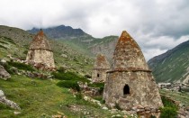 Abandoned Chegem huts Lyublyu village Chegem Gorge Russia 