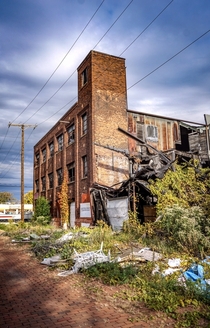 Abandoned factory on an old brick street in Toledo Ohio 