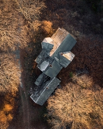 Abandoned farmhouse from above