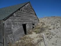 Abandoned fishing shanty being taken over by the dunes in Nantucket