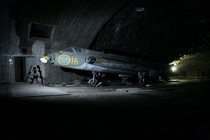 Abandoned JB fighter jet in underground hangar in Sweden