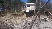 Abandoned mobile home due to erosion at Washaway Beach near Tokeland Washington