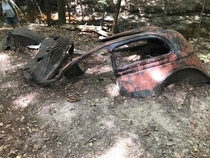 Abandoned old car that fell off a cliff