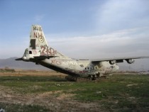 Abandoned plane on tanks at Bagram Airport Afghanistan 