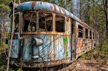 Abandoned rail car in the woods 