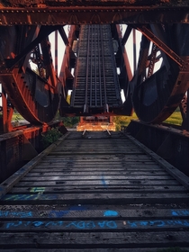 Abandoned railroad bridge in Ontario Canada One of the few remaining bascule bridges in North America built in  Intended to be operated by an electric motor from  until  it was operated manually