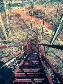 Abandoned railroad bridge stairs to the Potomac River Beryl West Virginia