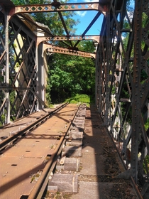 Abandoned railway bridge over the Lot near le Cuzoul France