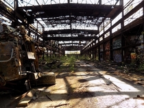 Abandoned railway repair building 