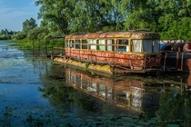 Abandoned river tram the Desna River Ukraine