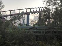 Abandoned Roller coaster track inside  flags Nola