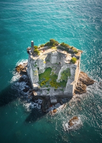 Abandoned Scola Tower off the coast of Liguria Italy Built in the th century and destroyed in 