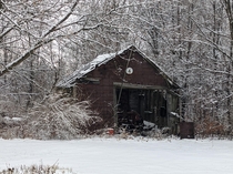 Abandoned shed on my property is beautiful in the snow