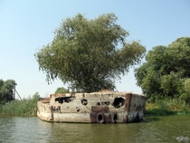 Abandoned ship made of concrete in Astrakhan 
