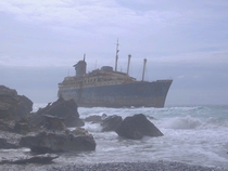 Abandoned ship SS America wrecked off the coast of Fuerteventura 