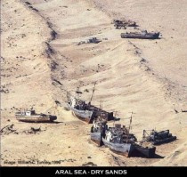Abandoned ships in the desert that was the Aral Sea a few decades ago 