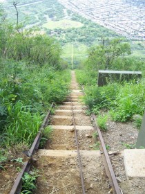 Abandoned tracks for running ammunition to the top of the mountain during WWII Hawaii 