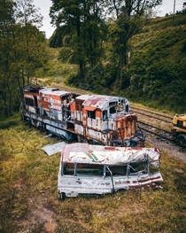 Abandoned train wreck from the  film The Fugitive starring Harrison Ford North Carolina
