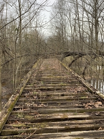 Abandoned wooden railroad bridge rural Illinois