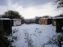 Abandoned WWII gun emplacements in the snow Bristol England  