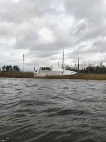 Abandoned yacht on the Cape Fear River Near Wilmington NC