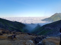 Above the clouds Volcano Ijen in Indonesia 