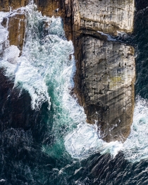 Aerial of a storm causing rough seas Kristiansund Norway 